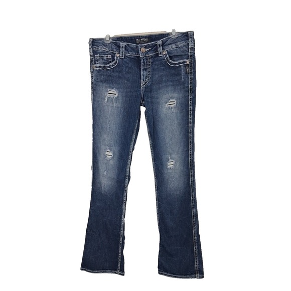Silver Suki 17" Bootcut Jeans Size 31X33  Thick Stitching Western Bohemian‎ - Picture 1 of 13